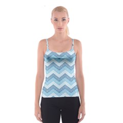 Seamless Pattern Of Cute Summer Blue Line Zigzag Spaghetti Strap Top by Grandong