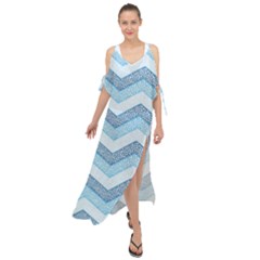 Seamless Pattern Of Cute Summer Blue Line Zigzag Maxi Chiffon Cover Up Dress by Grandong