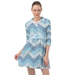 Seamless Pattern Of Cute Summer Blue Line Zigzag Mini Skater Shirt Dress by Grandong