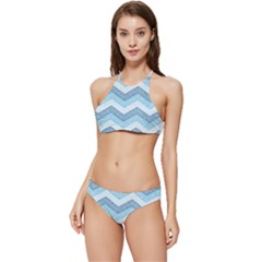 Seamless Pattern Of Cute Summer Blue Line Zigzag Banded Triangle Bikini Set by Grandong