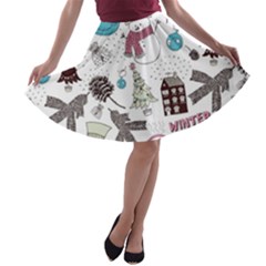 Christmas Themed Collage Winter House New Year A-line Skater Skirt by Grandong
