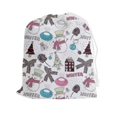 Christmas Themed Collage Winter House New Year Drawstring Pouch (2xl) by Grandong