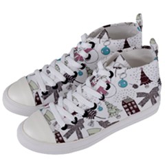 Christmas Themed Collage Winter House New Year Women s Mid-top Canvas Sneakers by Grandong