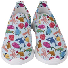 Sea Creature Themed Artwork Underwater Background Pictures Kids  Slip On Sneakers by Grandong