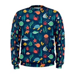 Variety Of Fish Illustration Turtle Jellyfish Art Texture Men s Sweatshirt by Grandong