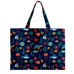 Variety Of Fish Illustration Turtle Jellyfish Art Texture Zipper Mini Tote Bag by Grandong