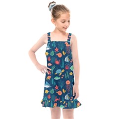 Variety Of Fish Illustration Turtle Jellyfish Art Texture Kids  Overall Dress