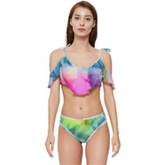 Heart Design Ruffle Edge Tie Up Bikini Set	 by Trending