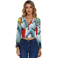 Unicorn Design Long Sleeve V-neck Top by Trending