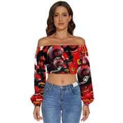 Carlos Sainz Long Sleeve Crinkled Weave Crop Top by Boster123