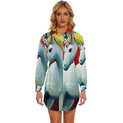 Unicorn Design Womens Long Sleeve Shirt Dress