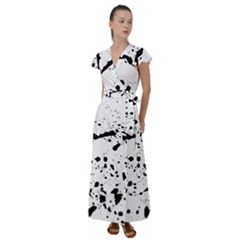 Monochrome Mirage  Flutter Sleeve Maxi Dress by dflcprintsclothing
