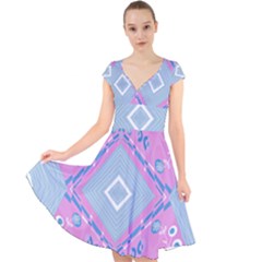 Bohemian Chintz Illustration Pink Blue White Cap Sleeve Front Wrap Midi Dress by Mazipoodles