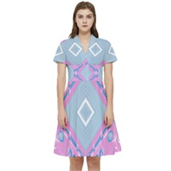 Bohemian Chintz Illustration Pink Blue White Short Sleeve Waist Detail Dress by Mazipoodles