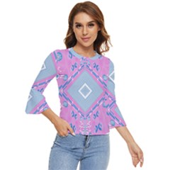 Bohemian Chintz Illustration Pink Blue White Bell Sleeve Top