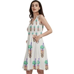 Cute Boba Sleeveless V-neck Skater Dress With Pockets