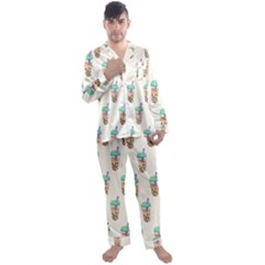 Cute boba Men s Long Sleeve Satin Pajamas Set
