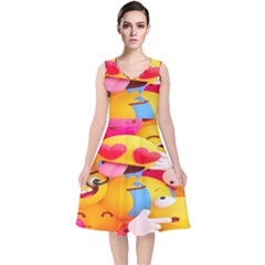 Wallpaper Emoji V-neck Midi Sleeveless Dress  by artworkshop