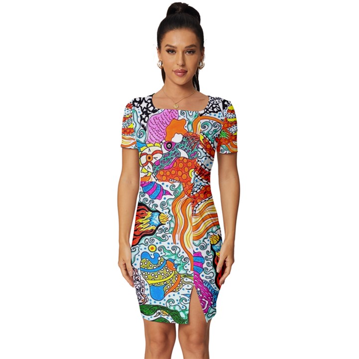 Supersonic Mermaid Chaser Fitted Knot Split End Bodycon Dress