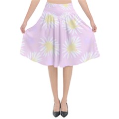 Mazipoodles Bold Daisies Pink Flared Midi Skirt by Mazipoodles