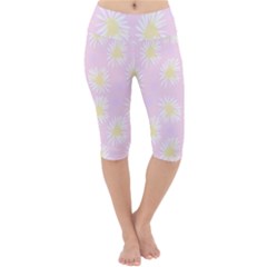 Mazipoodles Bold Daisies Pink Lightweight Velour Cropped Yoga Leggings by Mazipoodles