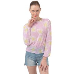 Mazipoodles Bold Daisies Pink Banded Bottom Chiffon Top by Mazipoodles