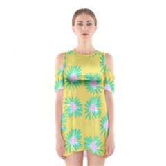 Mazipoodles Bold Daises Yellow Shoulder Cutout One Piece Dress by Mazipoodles