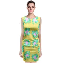 Mazipoodles Bold Daises Yellow Sleeveless Velvet Midi Dress by Mazipoodles