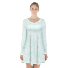 Mazipoodles Bold Daisies Spearmint Long Sleeve Velvet V-neck Dress by Mazipoodles