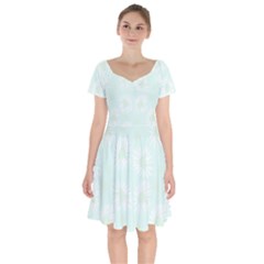 Mazipoodles Bold Daisies Spearmint Short Sleeve Bardot Dress by Mazipoodles