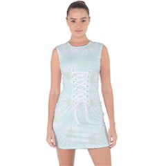 Mazipoodles Bold Daisies Spearmint Lace Up Front Bodycon Dress by Mazipoodles