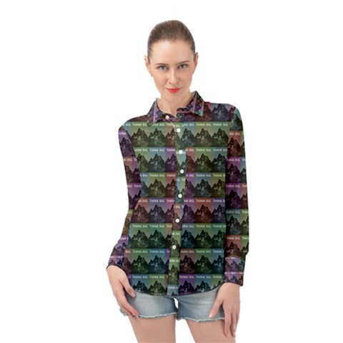 Inspirational Think Big Concept Pattern Long Sleeve Chiffon Shirt by dflcprintsclothing
