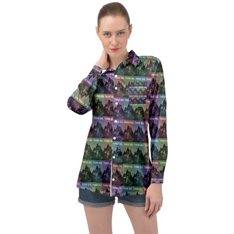 Inspirational Think Big Concept Pattern Long Sleeve Satin Shirt by dflcprintsclothing