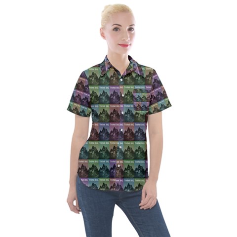 Inspirational Think Big Concept Pattern Women s Short Sleeve Pocket Shirt by dflcprintsclothing