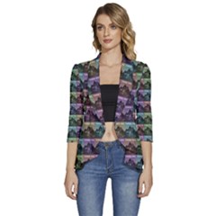 Inspirational Think Big Concept Pattern Women s 3/4 Sleeve Ruffle Edge Open Front Jacket by dflcprintsclothing