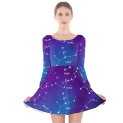Realistic Night Sky With Constellations Long Sleeve Velvet Skater Dress by Cowasu
