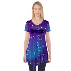 Realistic Night Sky With Constellations Short Sleeve Tunic  by Cowasu