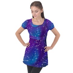 Realistic Night Sky With Constellations Puff Sleeve Tunic Top by Cowasu