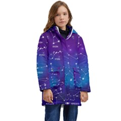 Realistic Night Sky With Constellations Kids  Hooded Longline Puffer Jacket by Cowasu
