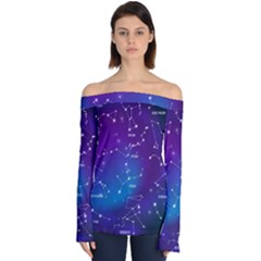 Realistic Night Sky With Constellations Off Shoulder Long Sleeve Top by Cowasu