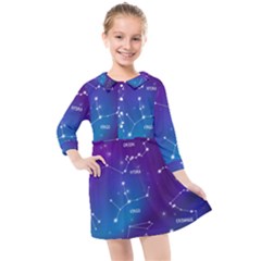 Realistic Night Sky With Constellations Kids  Quarter Sleeve Shirt Dress by Cowasu