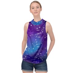 Realistic Night Sky With Constellations High Neck Satin Top by Cowasu