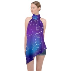 Realistic Night Sky With Constellations Halter Asymmetric Satin Top by Cowasu