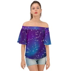 Realistic Night Sky With Constellations Off Shoulder Short Sleeve Top by Cowasu