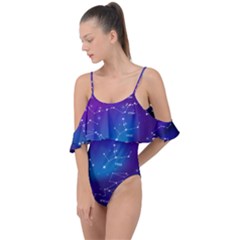 Realistic Night Sky With Constellations Drape Piece Swimsuit by Cowasu