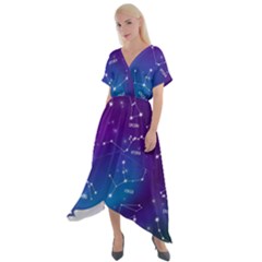 Realistic Night Sky With Constellations Cross Front Sharkbite Hem Maxi Dress by Cowasu