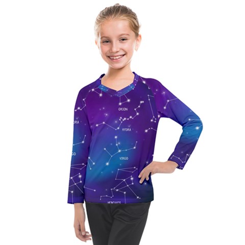 Realistic Night Sky With Constellations Kids  Long Mesh Tee by Cowasu