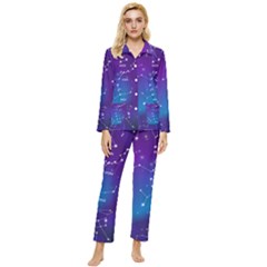 Realistic Night Sky With Constellations Womens  Long Sleeve Velvet Pocket Pajamas Set by Cowasu