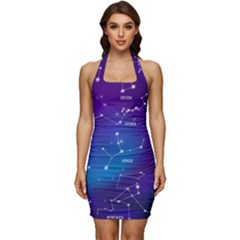 Realistic Night Sky With Constellations Sleeveless Wide Square Neckline Ruched Bodycon Dress by Cowasu