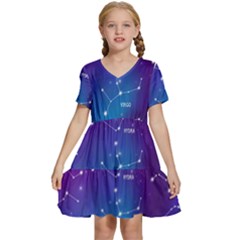 Realistic Night Sky With Constellations Kids  Short Sleeve Tiered Mini Dress by Cowasu